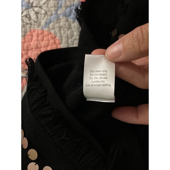 Edinburgh Knitwear Womens Jacket Black Size Medium Fringe Sequin Pure Wool NWT - Picture 9 of 13